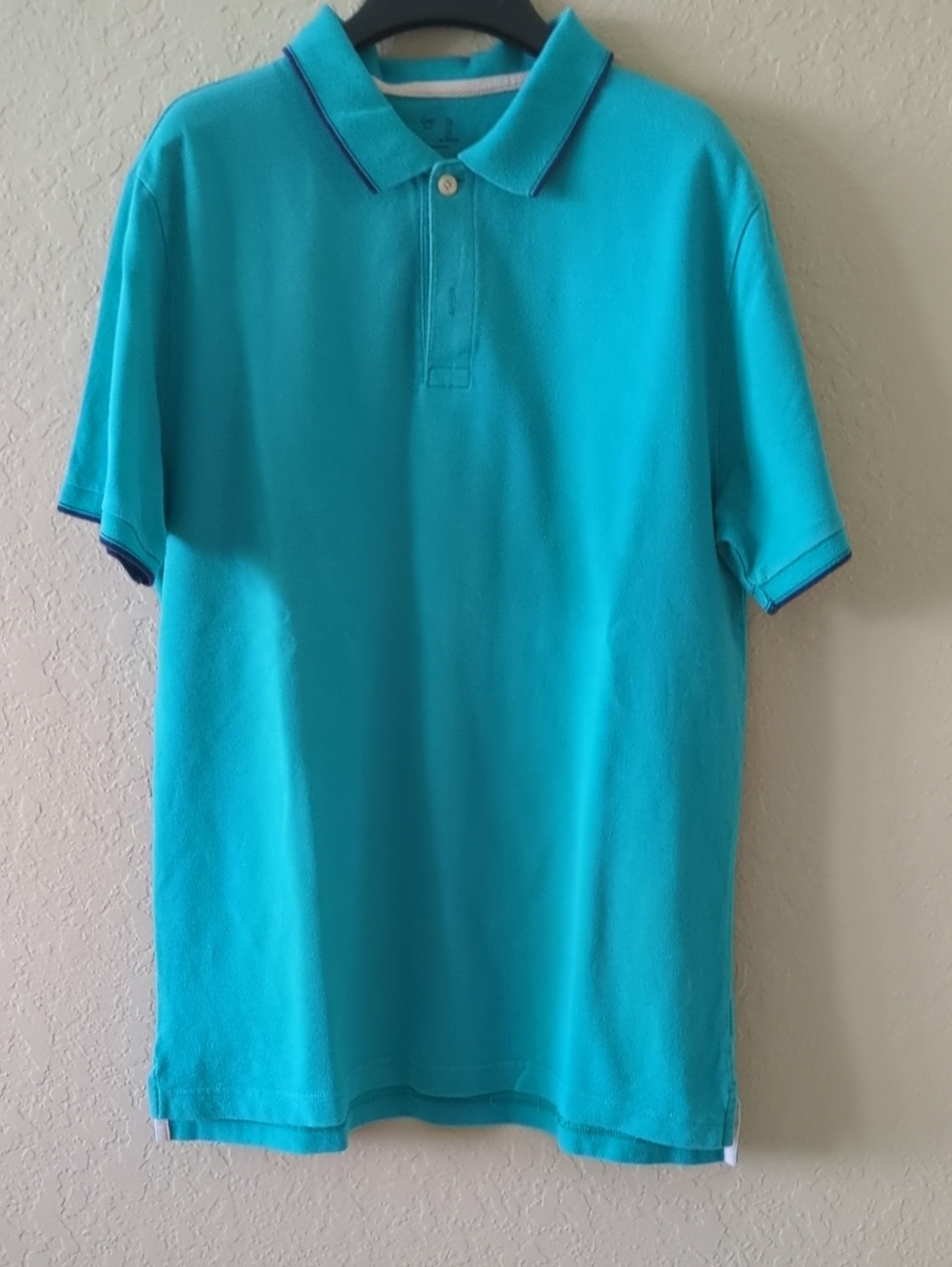 GAP Men's Bright Turquoise Polo with Contrast Trim